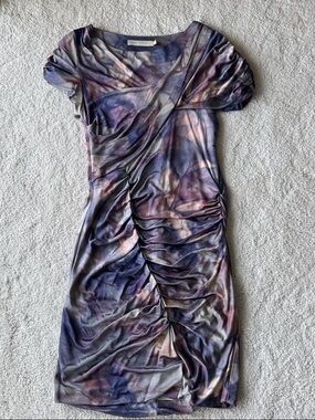 Cris Barros Multi-Color Ruched Short Sleeve Dress